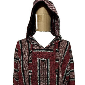 Oland Baja Drug Rug Hoodie Mens XXL Red Black Tapestry Pullover Hippie Boho